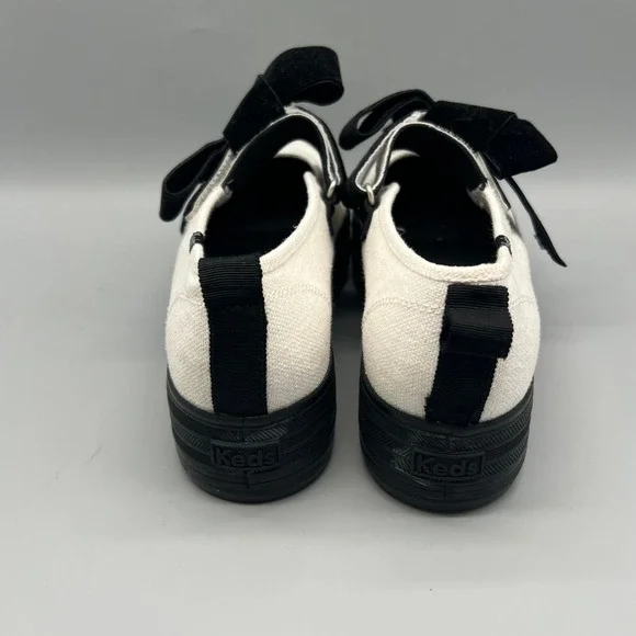 Keds Triple Up Mary Jane Platform Sneakers White Canvas Black Velvet Bow WF68249 - Picture 5 of 8